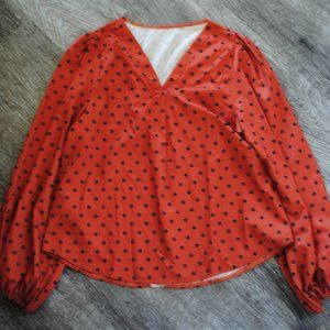 Black and Orange Polka Dot Blouse